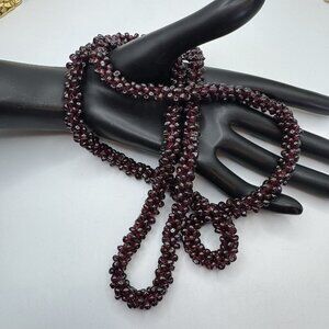 Stunning Natural Red Garnet Nugget Beaded Long Necklace 34"